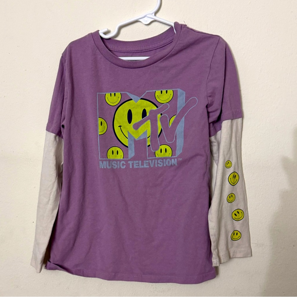 MTV Kids' Lavender and Cream Long Sleeve Tee